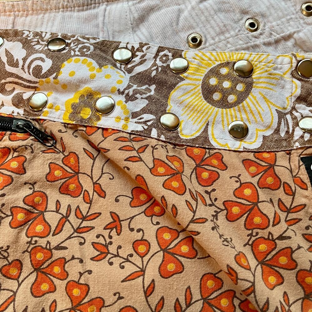Cotton Wrap Mini Skirt Zand Amsterdam One Size Floral Print Silver Metal Snaps - Picture 5 of 5